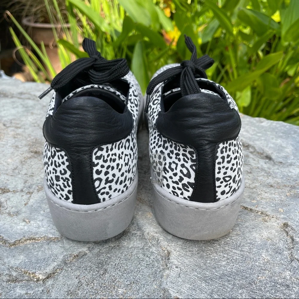 Bueno Real White Leopard Black Leather Sneakers Euro 41 US 10-10.5 NIB - Picture 7 of 10